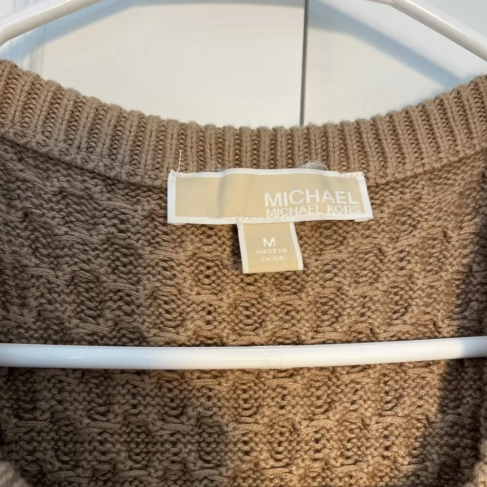 Michael Kors Light Brown Cable Knit Sweater W/ Cold Open Shoulders, Size Medium